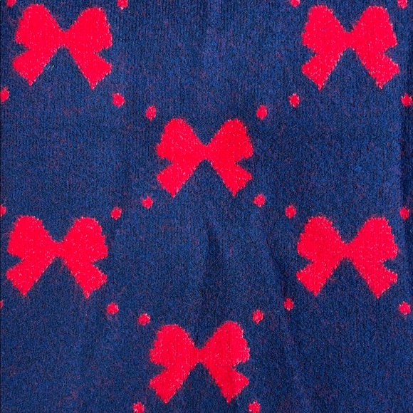 THML Veronica Bow Pattern V-Neck Sweater Vest Navy and Red NWT Size S - Picture 15 of 15